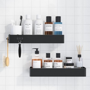 Attop Shower Shelves - 4-Pack Adhesive Shower Organizers, Rust-Resistant Metal Shelves, No Drilling Bathroom Organization and Storage, Black - 1 of 4