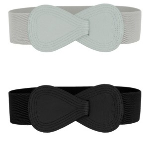 Allegra K Women's Faux Leather Interlock 8-shaped Buckle Elastic Waist Belt 2 Pcs - 1 of 4