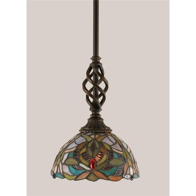 Toltec Lighting Elegante 1 - Light Pendant in  Dark Granite with 7" Kaleidoscope Art Glass Shade