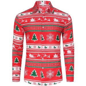 Clearlove Men's Christmas Shirts Long Sleeve Novelty Xmas Button Shirts - 1 of 4