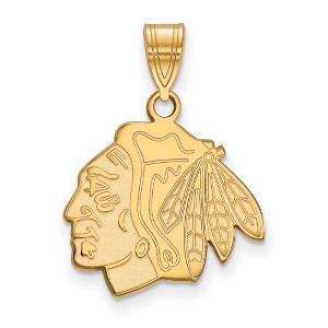 Black Bow Jewelry 14k Yellow Gold Plated Sterling Silver Chicago Blackhawks NHL Medium Pendant - 1 of 3