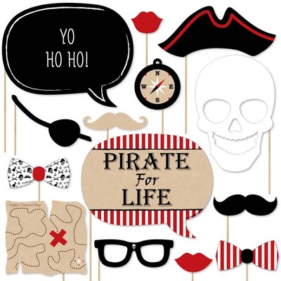 Big Dot of Happiness Beware of Pirates - Pirate Birthday Party Photo Booth Props Kit - 20 Count