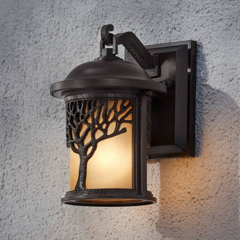 John Timberland Rustic Outdoor Wall Light Fixture Bronze 9 1/2" Tree Etched Glass Sconce for Exterior House Deck Patio Porch Lighting, 2 of 10