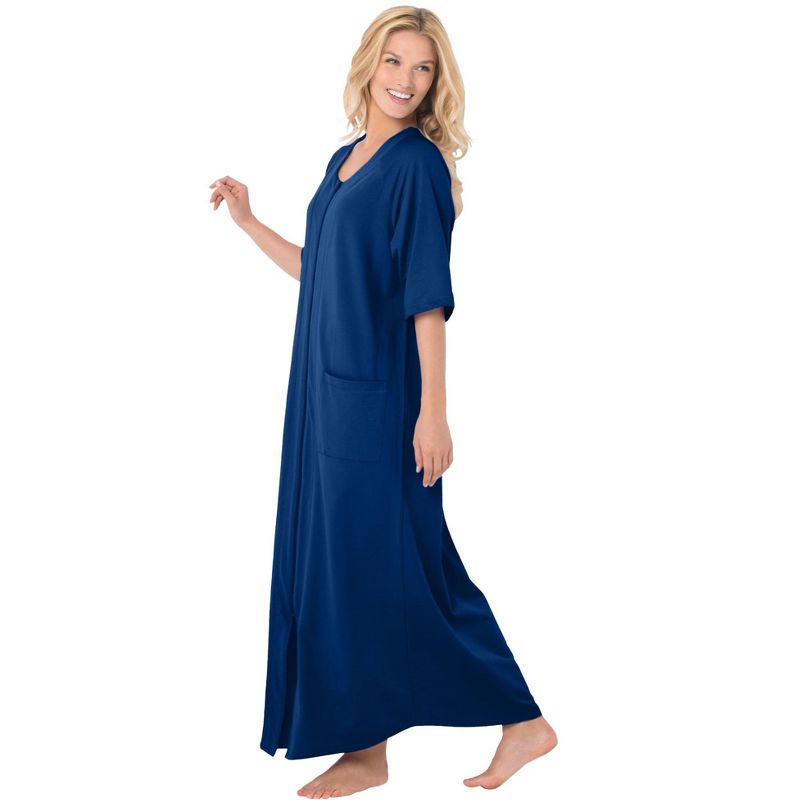 Dreams & Co. Women's Plus Size Long French Terry Zip-Front Robe, 1 of 2