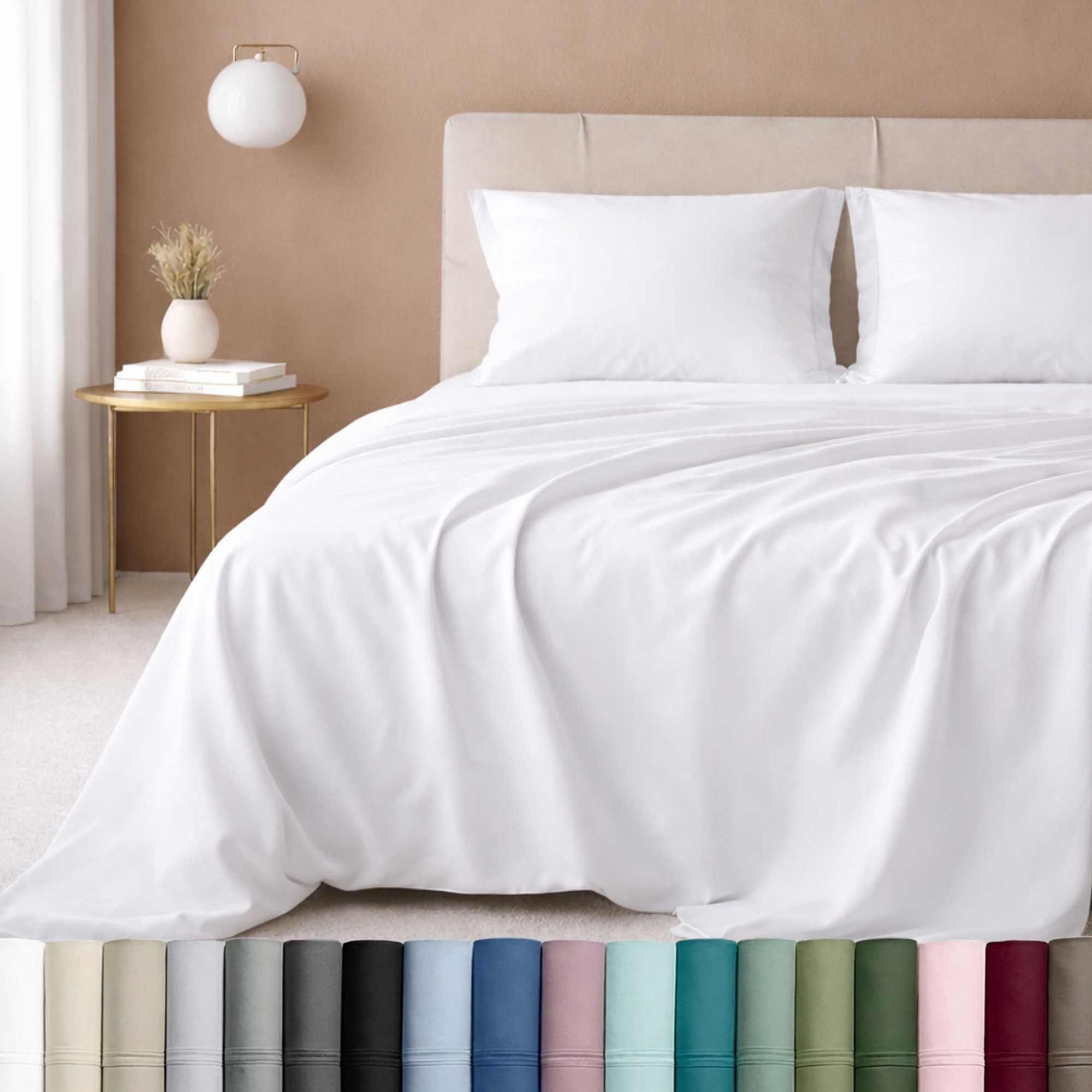 5-Star Sheet Set, 600 Thread Count Cotton Sateen, Soft & Crisp Bed Sheets with Deep Pockets by California Design Den - Bright White, Queen