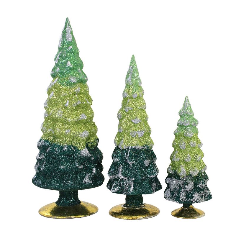 Cody Foster 11.75 In Green Glitter Gradient Trees Christmas Set/3 Decorate Village Mantle Decor Ombre Tree Sculptures, 3 of 4