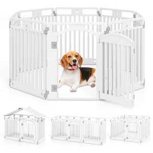 Costway 8/16-Panel 32” Tall Plastic Dog Panel with Securing Locking Door for Medium - 1 of 4