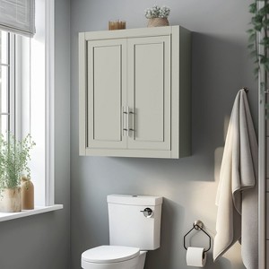 Dovelina Wood Bathroom Wall Cabinet Decorative Storage Cabinet with Doors and Shelves - 26", Gray - 1 of 4