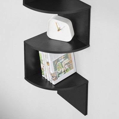 Black Zigzag 5-Tier Floating Corner Wall Shelf