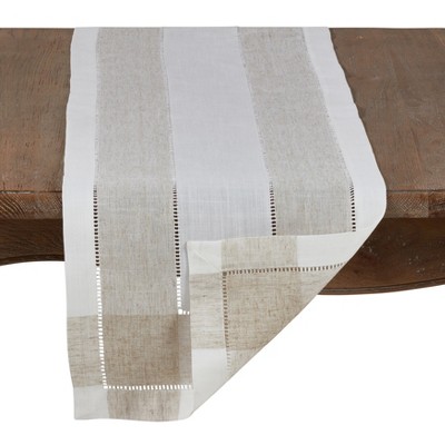Ivory and Beige Hemstitch Polyester Table Runner