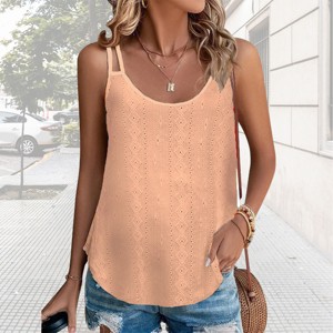 Women's Tank Tops Eyelet Embroidery Textured Cami Tops Spaghetti Strap Tops Scoop Neck Sleeveless Tops Beach Outfits - 1 of 4