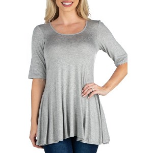 24seven Comfort Apparel Womens Elbow Sleeve Swing Tunic Top For Women - 1 of 4