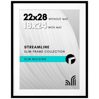Americanflat 22x28 Poster Frame with Polished Plexiglass - Use as 18x24 Frame with Mat or 22x28 Frame Without Mat - Streamline Collection - Black