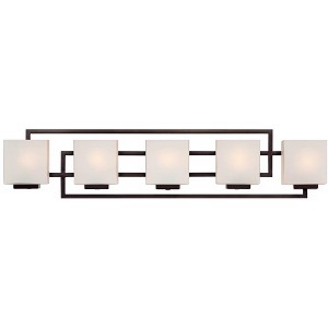 Possini Euro Design Lighting on the Square Modern Wall Light Bronze Hardwire 37" 5-Light Fixture Opal Glass Shade for Bedroom Bathroom Vanity Home - 1 of 4