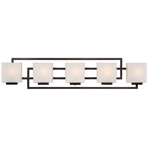 Possini Euro Design Modern Wall Light Bronze Hardwired 37 Wide 5 Light Fixture Geometric Opal Glass For Bathroom Vanity Mirror Target