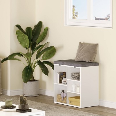 Shoe Storage Bench, 5 Cubbies Storage Rack Bench with Cushion, Entryway Bench