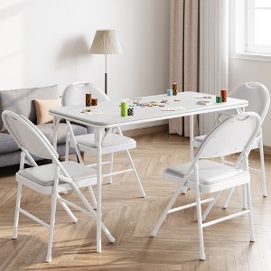 Rectangle Folding Table, Card Table with Anti-Slip Feet Caps, Metal Legs Support, Upholstered PU Leather Tabletop, Protable Foldable Table - 1 of 4