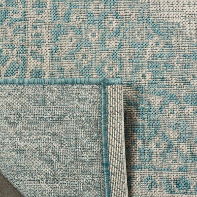 Light Grey and Aqua Floral Motif Outdoor Area Rug