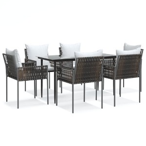 vidaXL Patio Dining Set with Cushions Poly Rattan and Steel - Brown 55.1" Table Length 6-Piece - 1 of 4