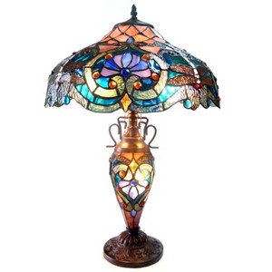 Chloe Lighting Lydia Tiffany-Style 3 Light Victorian Double Lit Table Lamp 17" Shade - 1 of 4