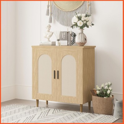 Rattan Buffet Cabinet with Storage, Single Door Accent Console Table for Entryway, Dining Room & Kitchen