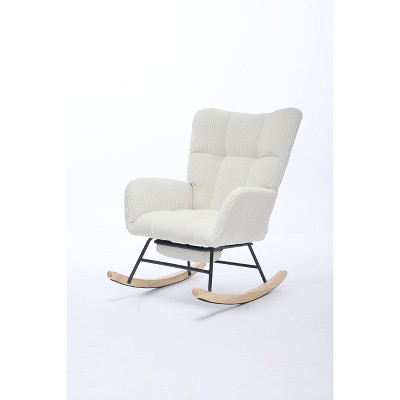 CAVINAS Modern Nursery Accent Chair, Upholstered Glider Chair with High Backrest, Rocker Accent Armchair with Solid Wood Legs for Nursery Bedroom