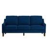 Contemporary 3-Person Sofa: Navy Velvet, Scooped Armrests, Wood Legs, Washable Cushions - 2 of 3