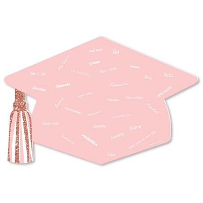 Big Dot of Happiness Rose Gold Grad - Grad Cap Guest Book Sign - Graduation Party Guestbook Alternative - Signature Mat