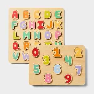 Wooden Alphabet & Number Puzzles - 2pk - Gigglescape™: Toddler Educational Toy, ABC & Number Learning, Ages 2+ - 1 of 4