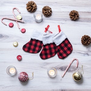Joyfy 12 PCS 5" Mini Xmas Stockings - Festive Red & Black Plaid for Tree Decorations, Stocking Stuffers & Party Favors - 1 of 4