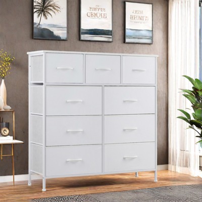 GlasFlength Decorative Storage Cabinets Tall Dresser Fabric Storage Tower ,Wooden Top for Kid Room, Entryway, Nursery, White 39.37"*11.8"*39.37"