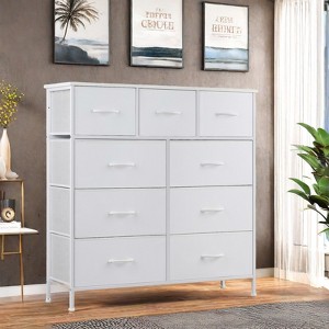 GlasFlength Decorative Storage Cabinets Tall Dresser Fabric Storage Tower ,Wooden Top for Kid Room, Entryway, Nursery, White 39.37"*11.8"*39.37" - 1 of 4