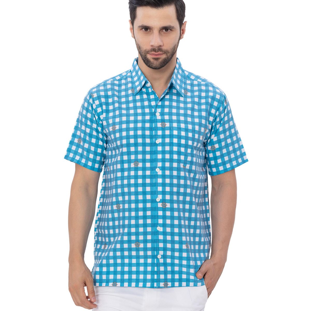 HAPPY BAY Mens Button Down Short Sleeve Holiday Casual Shirts XXL Plaid Blue