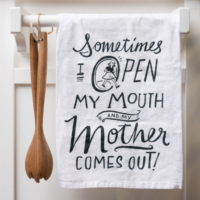 White Cotton Kitchen Towel with Humorous Mother Quote