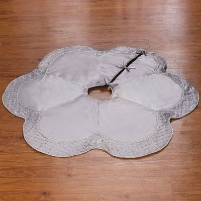 Red Sateen Scallop Edge Christmas Tree Skirt with Sequins