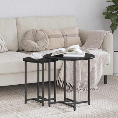 Clihome Modern Sturdy Round Side Table, Metal Leg Accent Table for Sofa, Chair and Bedside Use