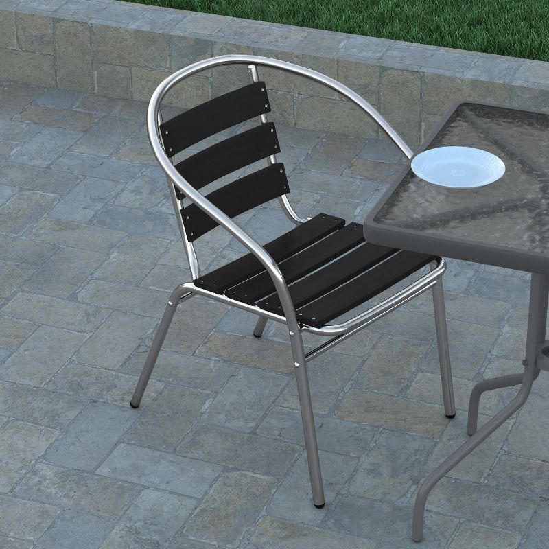 Emma and Oliver Aluminum Commercial Indoor-Outdoor Restaurant Stack Chair with Triple Slat Faux Teak Back, 4 of 11