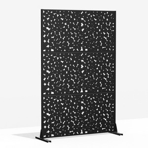 PexFix 72 In. X 47 In. Black Metal Freestanding Privacy Screen Garden Fence For Deck Patio Balcony Outdoor Privacy Panel In Rainflower Stone Pattern - 1 of 4