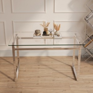 Minimalist Glass Dining Table for 4-6, Tempered Glass & Chrome Legs, Multi-Use for Home - 1 of 4