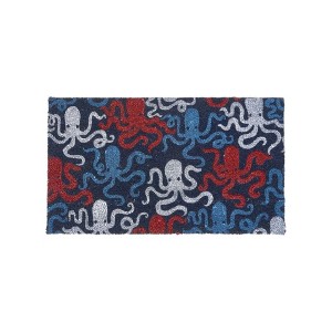 HomeRoots 16" X 30" Blue Red And White Octopus Indoor Coir Door Mat - 1 of 4