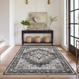 8x10 Rug Vintage Medallion Washable Rug Non Slip Backing Carpet Oriental Distressed Floor Cover Low Pile Ultra-Soft Carpet for Bedroom Living Room - 1 of 4