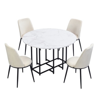 Maliang 5-Piece Extendable Kitchen Dining Table Set witj 4 Upholstered Chairs, Compact Foldable Design