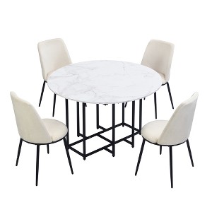 Maliang 5-Piece Extendable Kitchen Dining Table Set witj 4 Upholstered Chairs, Compact Foldable Design - 1 of 4