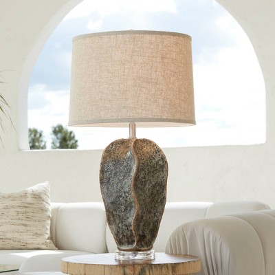 Gray Faux Granite Resin Table Lamp with Beige Linen Shade