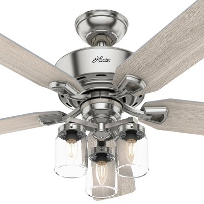 52" Devon Park Brushed Nickel Ceiling Fan with Rustic Wood Blades and LED Light