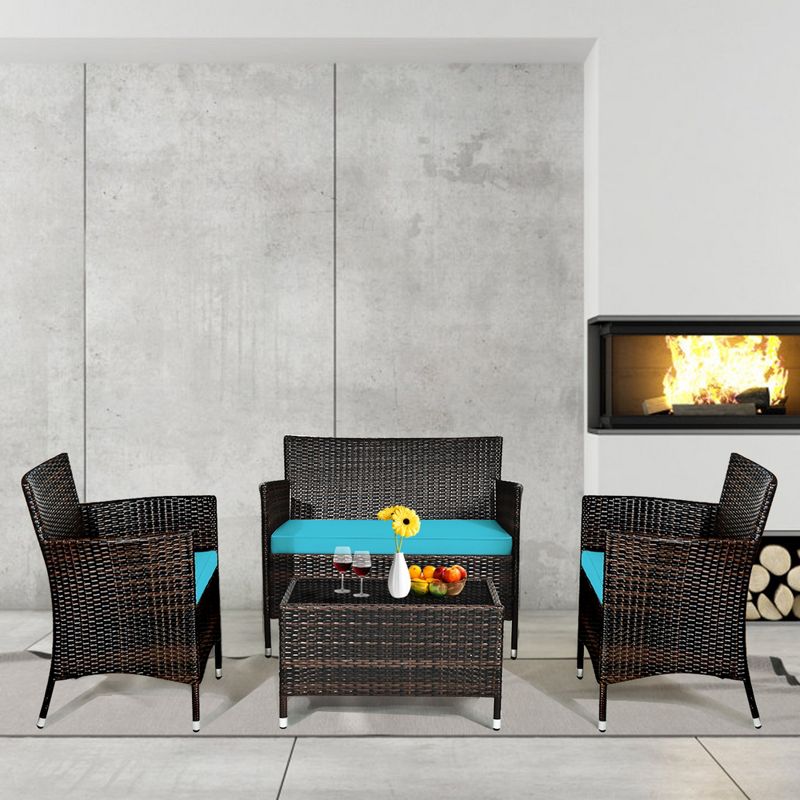 Tangkula 8PCS Patio Rattan Conversation Furniture Set Outdoor w/ Cushion, 5 of 11