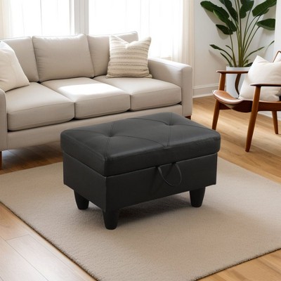 DOMETOUR Faux Leather Ottoman For Living Room or Bedroom Black