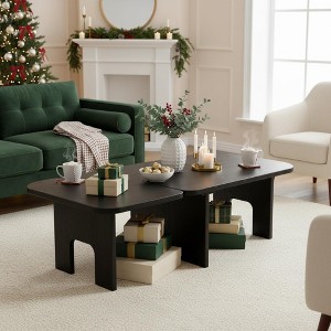Modern Black Wooden Nesting Coffee Table Set for Living Room, Expandable, Space-Saving Design, Small Space, Holiday Gift - 1 of 4