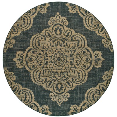 Oriental Weavers Marina 5929K Black/ Tan Indoor/Outdoor Area Rug - 7'10" Round