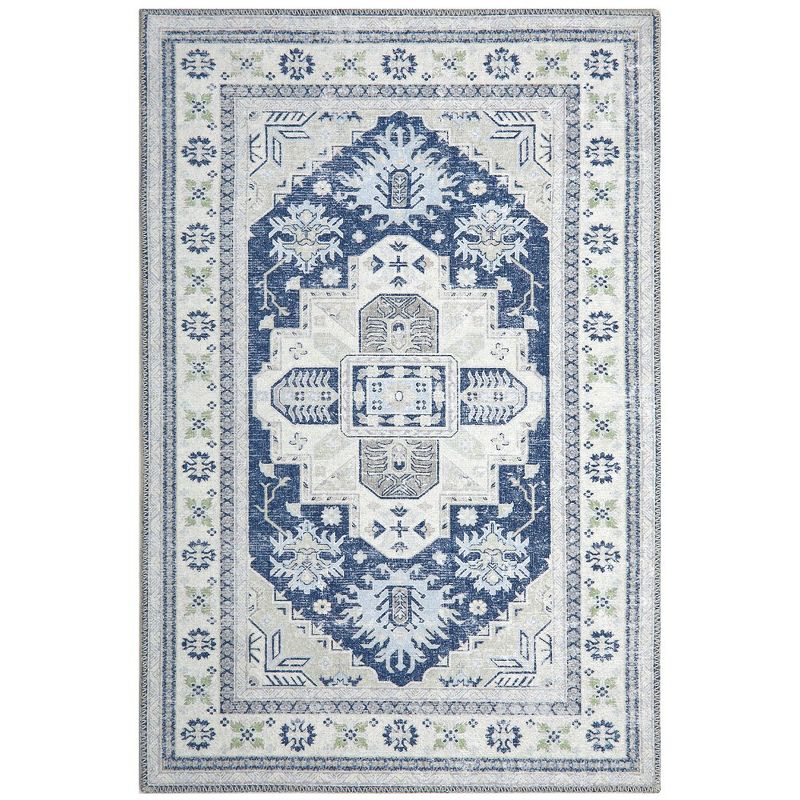 Washable Rug Boho Vintage Area Rug Soft Non-Slip Non-Shedding Carpet Stain Resistant Non-Skid Rugs for Living Room Bedroom, 9' x 12' Blue, 2 of 9